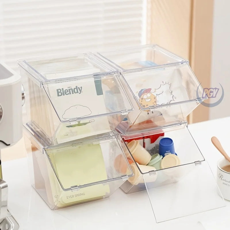 2/4pcs Transparent Plastic Coffee Capsule Holder with Lid Tea Bags Organizer Stackable Food Storage Box for Cabinet Dining Room