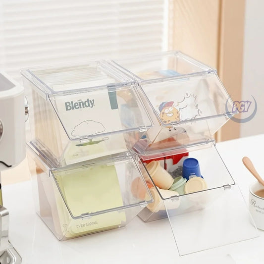 2/4pcs Transparent Plastic Coffee Capsule Holder with Lid Tea Bags Organizer Stackable Food Storage Box for Cabinet Dining Room